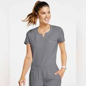 Jaanuu XS Women’s 1-Pocket Tuck-In Scrub Top Light Gray